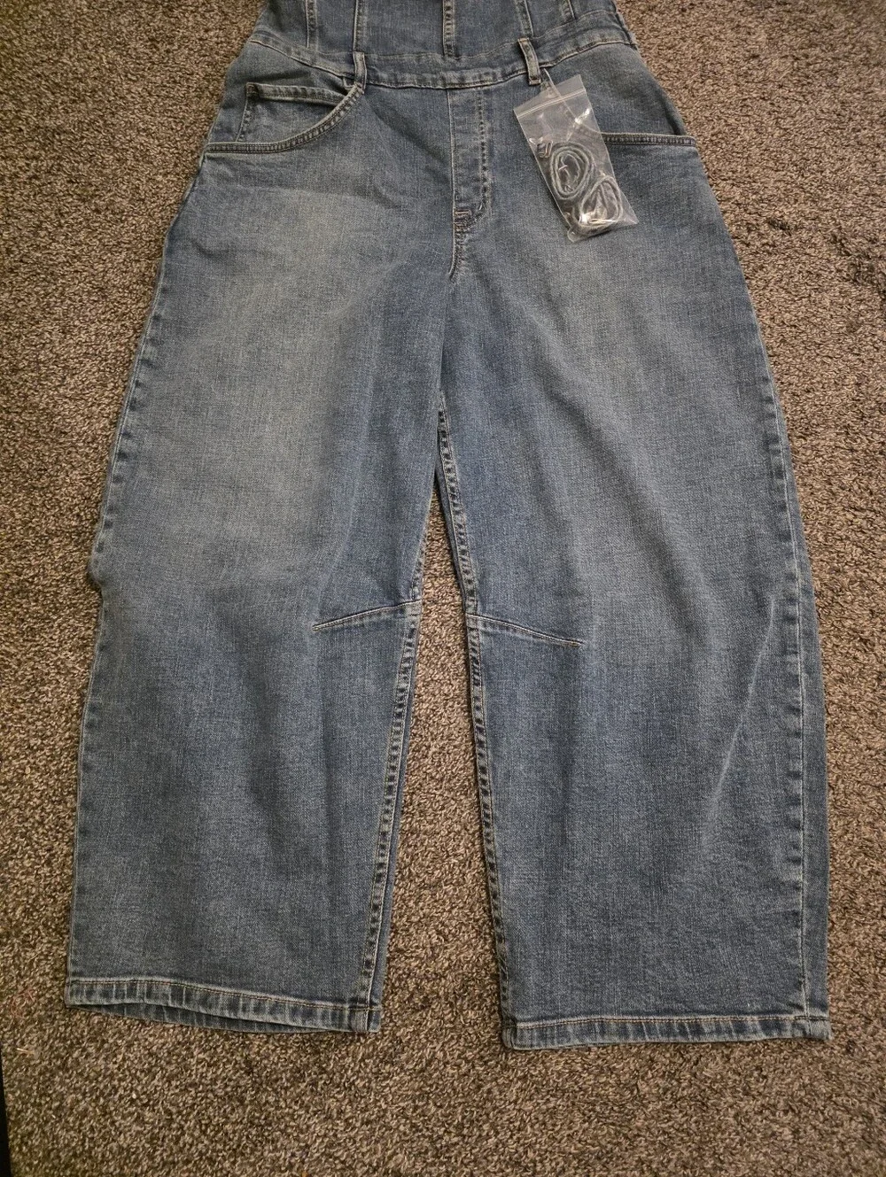 We The Free Free People Je Suis Pret Denim Strapless Barrel Leg Jumpsuit NWT M - Picture 11 of 16